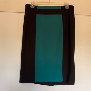 Color-Blocked Black and Teal Pencil Skirt